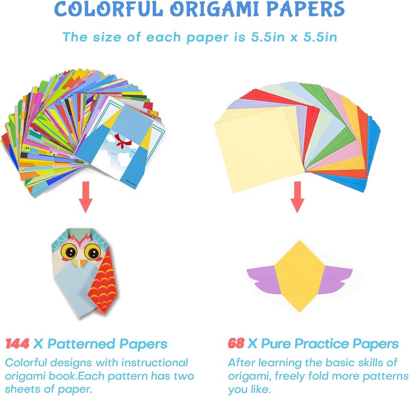 NISCHA Origami Kit for Kids Ages 5-16, 212 Sheets with 72 Patterns & Instruction Book | Origami Paper Kit for Beginners & Advanced | Arts & Crafts Toys for Girls & Boys Ages 8-12 | Birthday & Christmas Gifts - Image 4